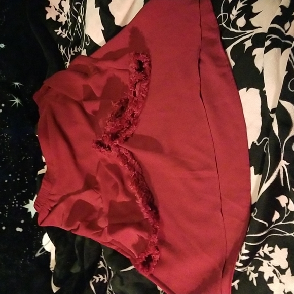 TCEC Burgundy Off Shoulder Fringe Bell Sleeve Top - Picture 1 of 15